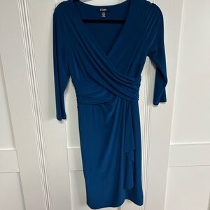 Chaps Blue Sheath  Cocktail Dress V-Neck 3/4 Sleeve